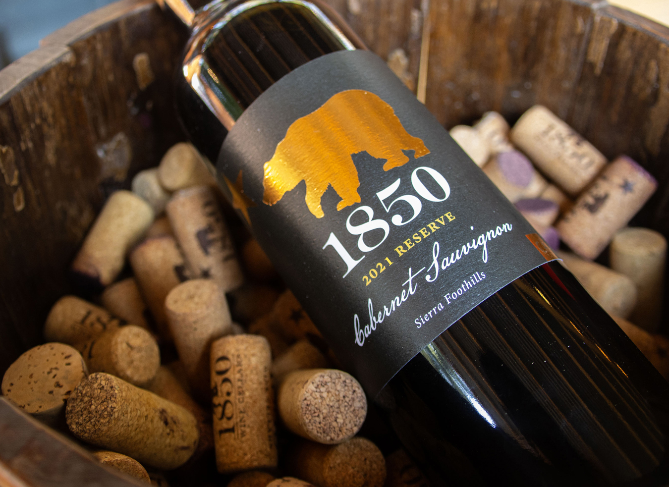 Bottle of Reserve Cabernet Sauvignon bottle on corks