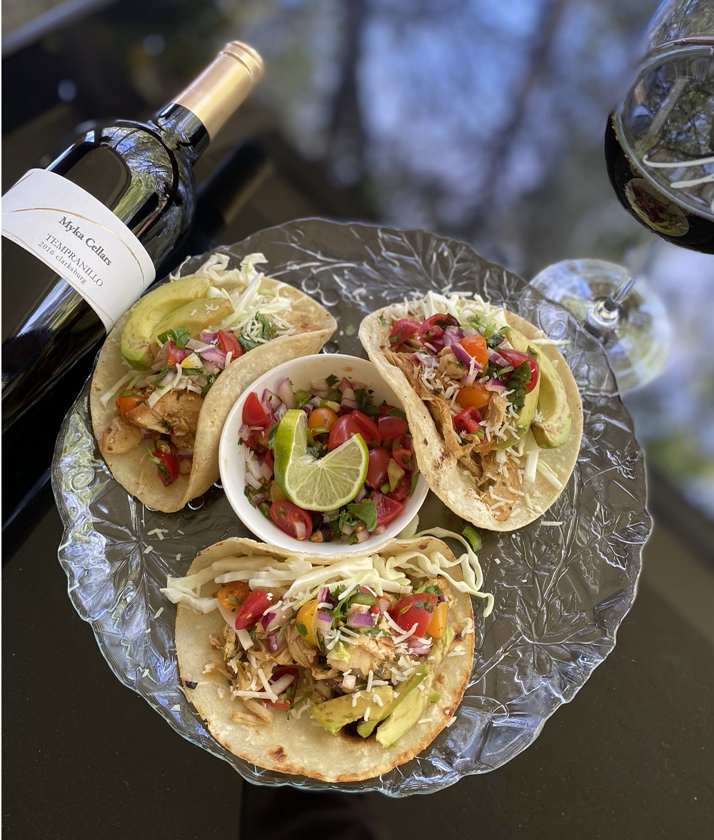 Tacos and Tempranillo food and wine pairing at Myka Estates Tasting Room